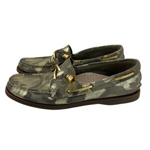 Sperry Top Sider Camouflage Olive Metallic Gold Boat Shoes Womens 8.5